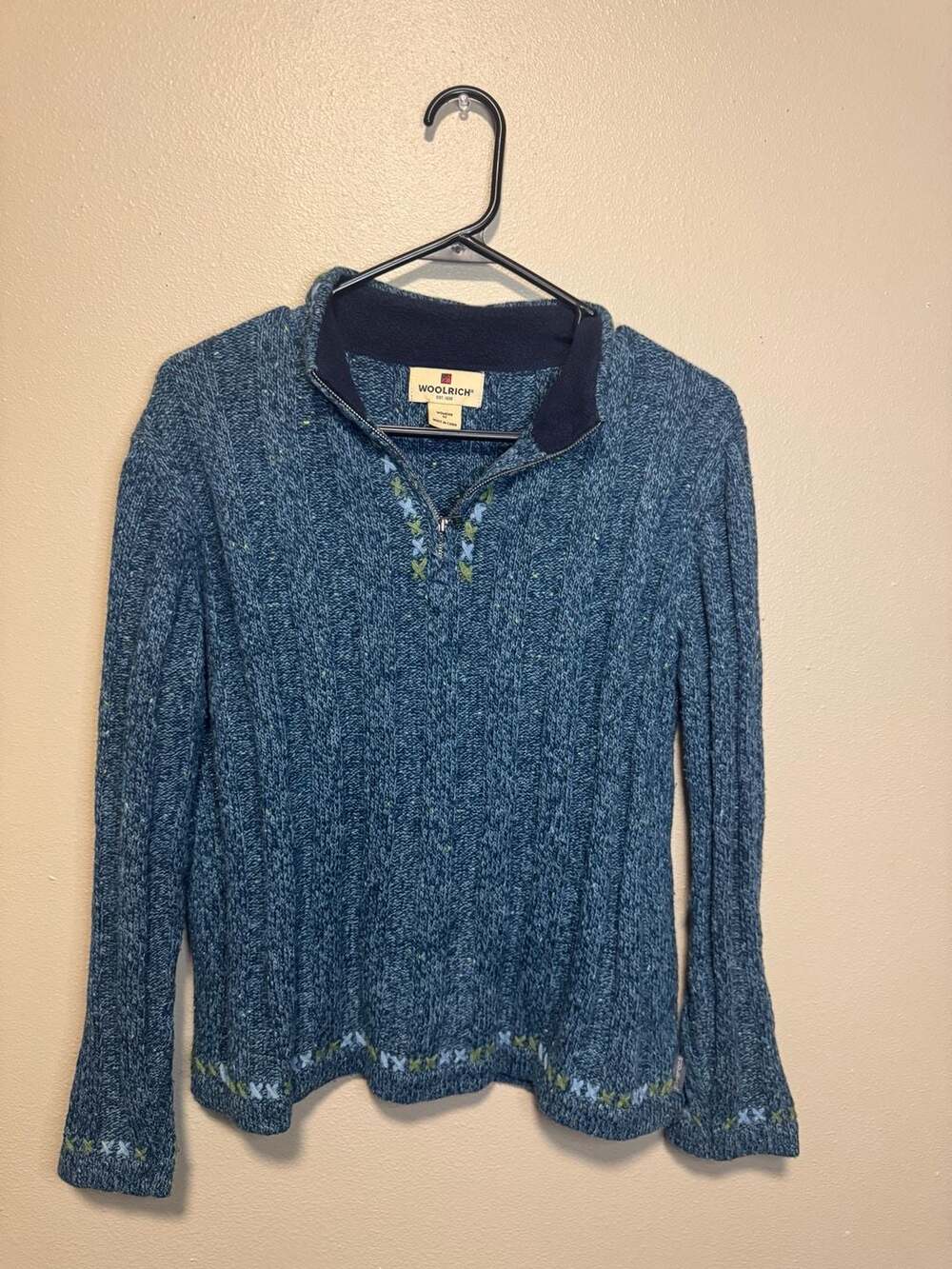 Woolrich Women's Peacock Heather 1/4 Zip Pullover Sweater Medium